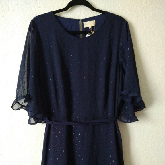 Melloday Womens Navy Chiffon Bell Sleeve Ruffle High Low Midi Dress Size 2X - Picture 2 of 4